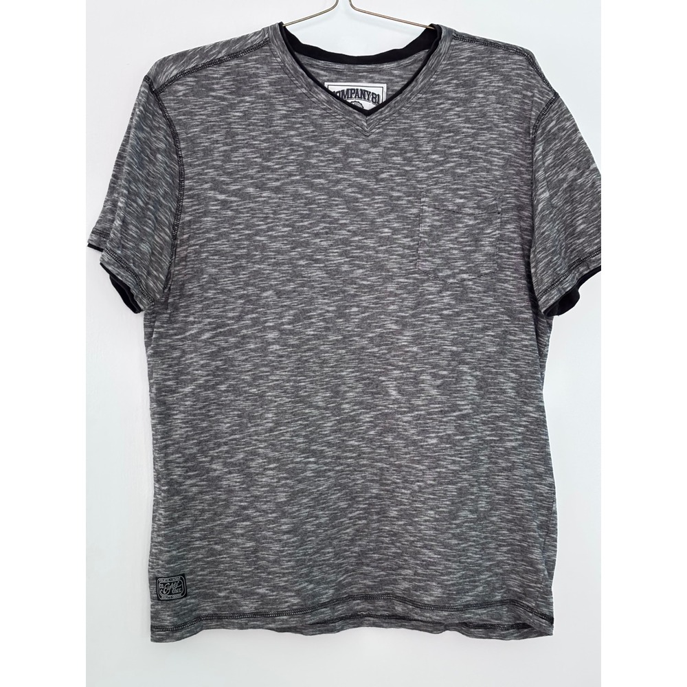 Company 81 Mens Gray Space Dye V-Neck Pocket Short Sleeve Athletic L